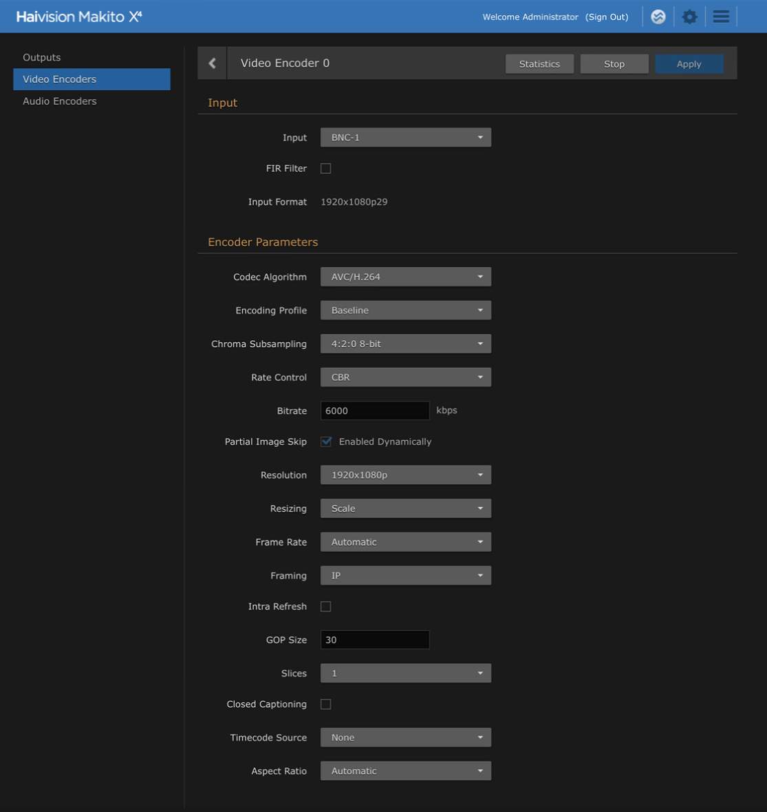 Video streaming settings