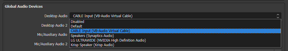 Global audio device settings