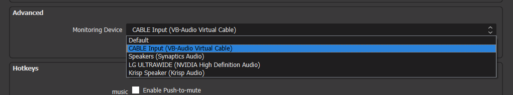 Cable input settings